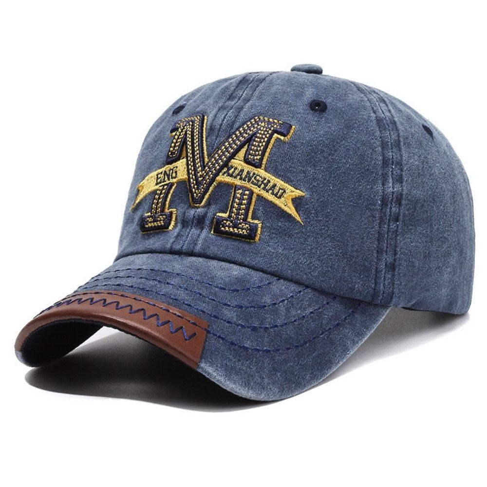 Retro Letter M Embroidered Baseball Cap Washed Cotton Distressed Baseball Hats Adjustable Hip Hop Dad Hat For Man Women Unisex