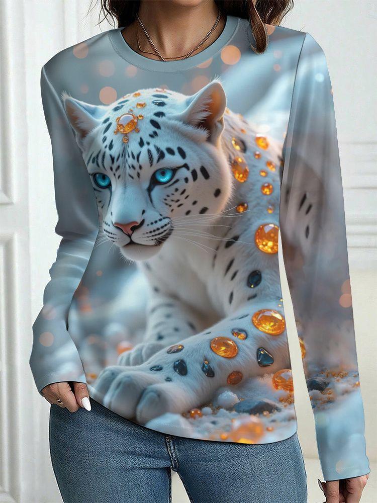 Autumn Leopard 3D Print Long Sleeve T-Shirt Women's Casual T-shirts Fashion Oversized Tops Y2K Tees Streetwear Female Clothing