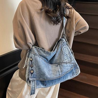 Retro Denim Large-capacity Bag Women's 2026 Spring New Commuter Messenger Shoulder Large Bag Tote Bag