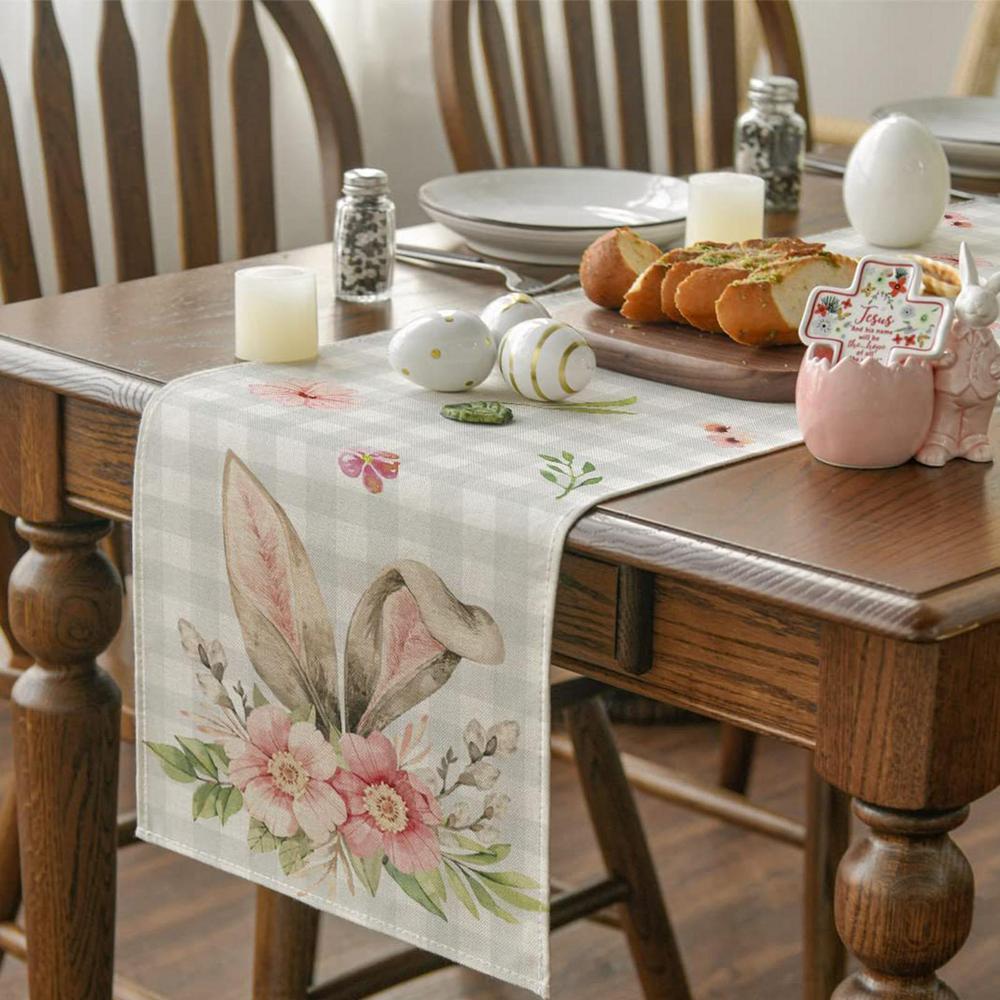 Easter Bunny Table Runners Cute Easter Bunny Tablecloth Long Linen Farmhouse Dining Table Decoration Dinner Party Supplies