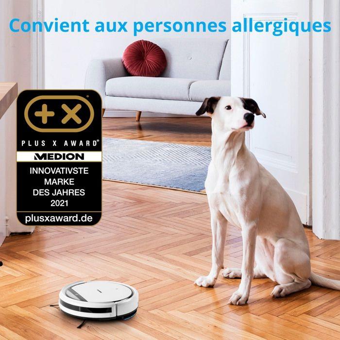 Robot Aspirateur Laveur – MEDION MD18503 – 900 Pa – 120 Min – Télécommande – Blanc/Noir