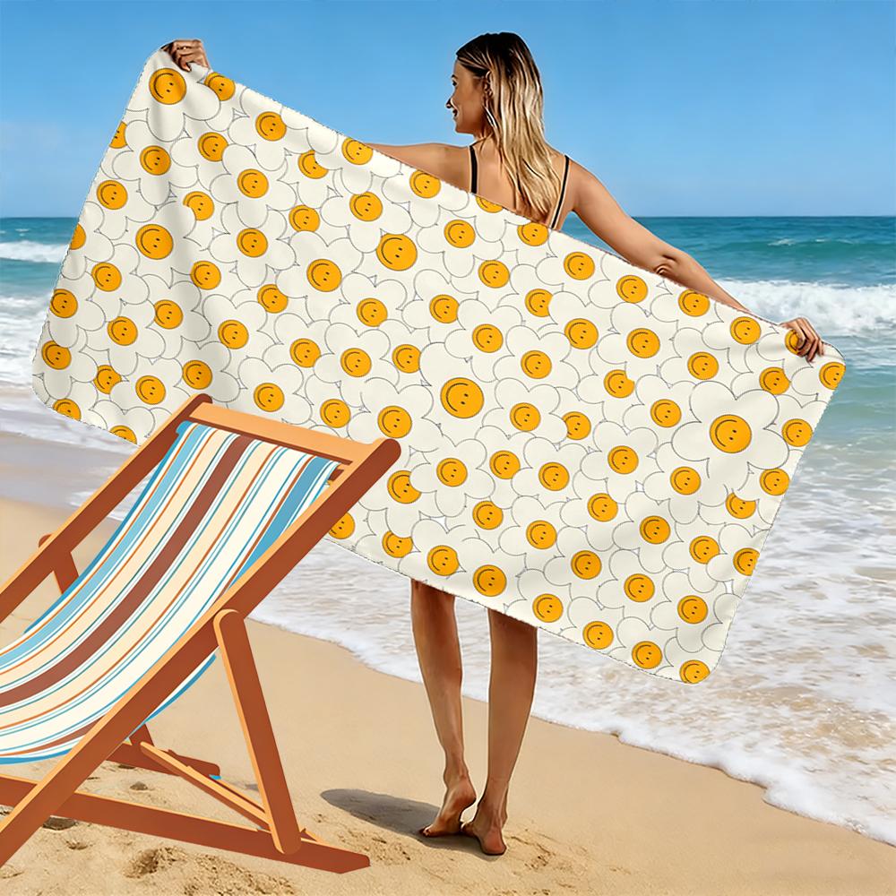 Smiley-Gesicht Blumenmuster Handtuch Strandtuch schnelltrocknend für Reise Outdoor-Sport Joggen Strand und Schwimmen