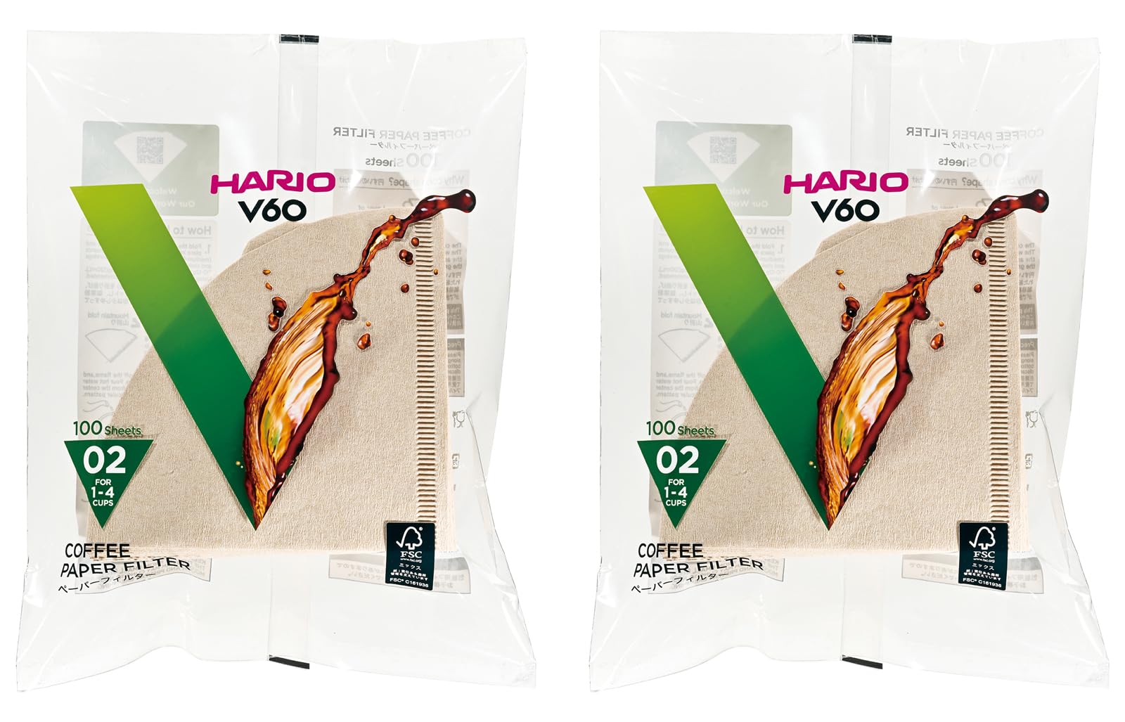 Бумажные фильтры Hario V60, 02M, на 1-4 чашки, 200 шт., Misarashi (VCF-02-100M)