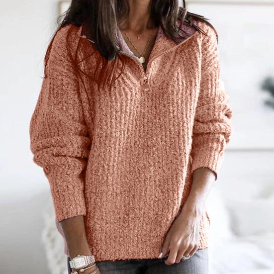 Sweter zapinany na zamek błyskawiczny, wygodny, ze spandeksu, z długim rękawem, z dekoltem w serek, dzianinowy sweter na co dzień