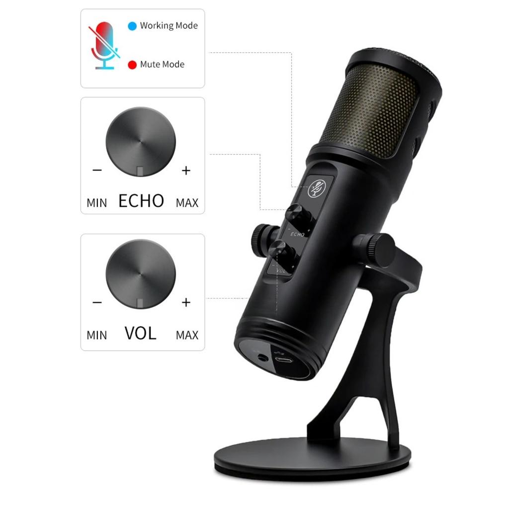 ZX-776 Professional Streaming Microphone with Touch Panel RGB Atmosphere Light for Live Gaming Streaming Podcast Recording