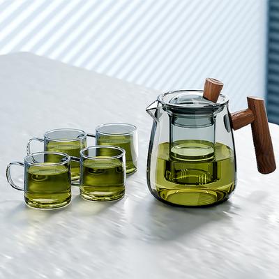 GIANXI Cinerou Glas Teekanne Haus Massivholzgriff Teegeschirr Verdickter Behälter Elektrischer Keramikherd Heizbar Wasser- und Teetrennung Teekanne