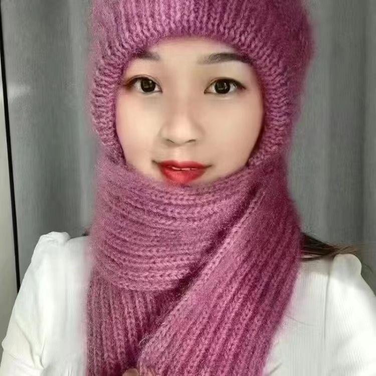 Hat Women's Scarf Integrated Autumn and Winter Warm Versatile Wool Hat Fashion Trendy Fleece Thickened Knitted Hat