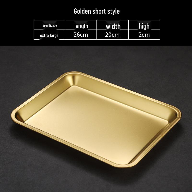 Korean Style Stainless Steel Square Golden Tray: Barbecue, Dumplings, Fast Food, Snacks, Hot Pot, Vegetables.