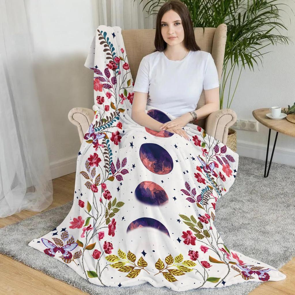 Moonlight Garden Blanket Grape Flower Surround Moon Star Flannel Blanket Bedroom Living Room Home Sofa Blanket