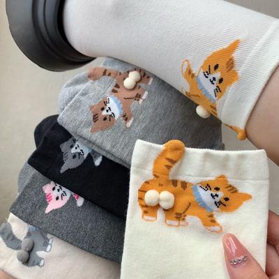 1pair Cartoon Breathable Print Lightweight Feel Multi-element Comfortable Colorful Warm Daily Cute Egg Cat Socks Skin-Friendly