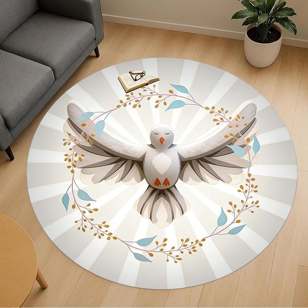 1pc Dove Freedom Round Chair mat office Area Rug - Non-Slip, Floor Mat for Office, Bedroom, and Indoor Decor p127279