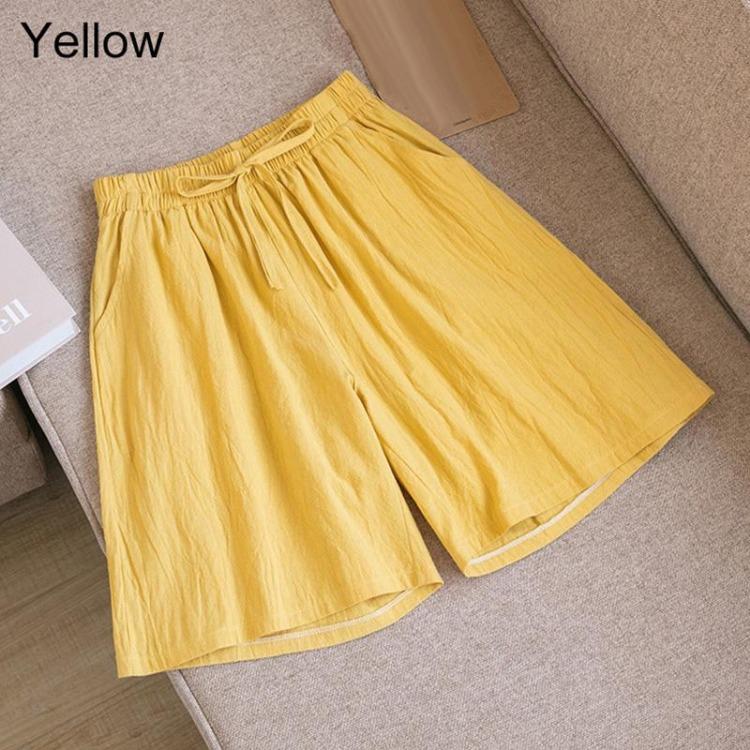Women's Summer Casual Cotton Linen Shorts with Elastic Waist and Drawstring Comfortable Wide Leg Solid Color Beach Pants