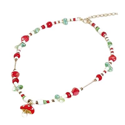 Colorful Beaded Mushroom Necklace Unique Adjustable Clavicle Chain For Women Fashion Jewelry Trendy Accessory