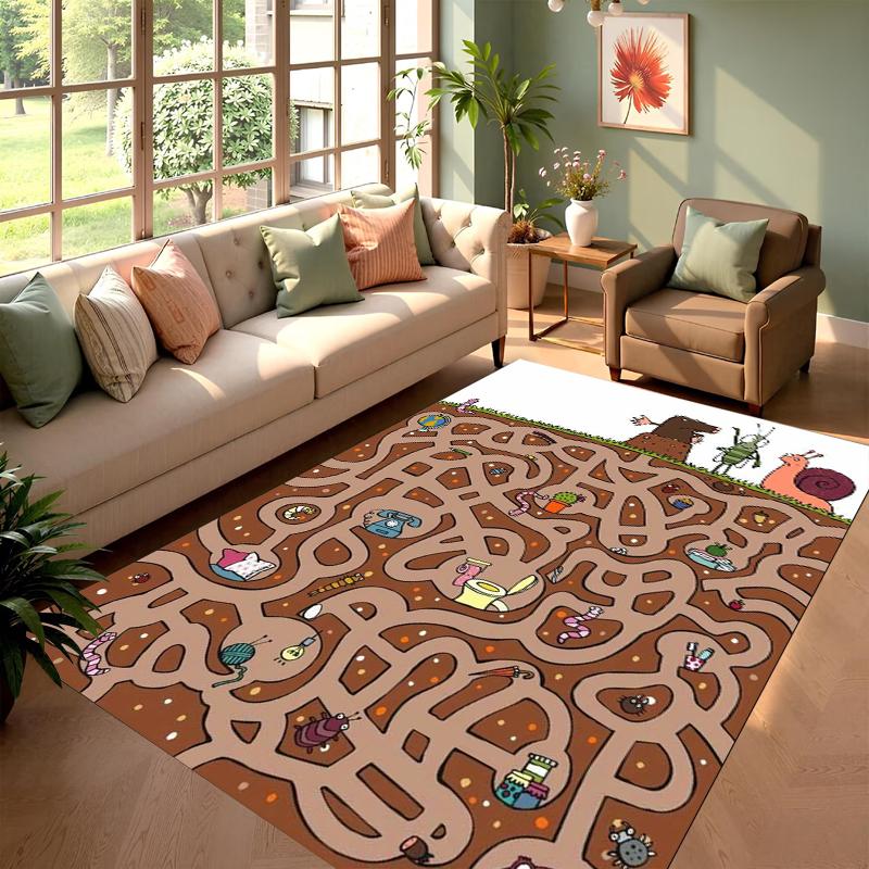 

Area Rug Floor Carpet Mat Interactive Maze Play Print Non-Slip Washable in Green Blue Brown for Playful Kids Playroom Decoration 40X60cm