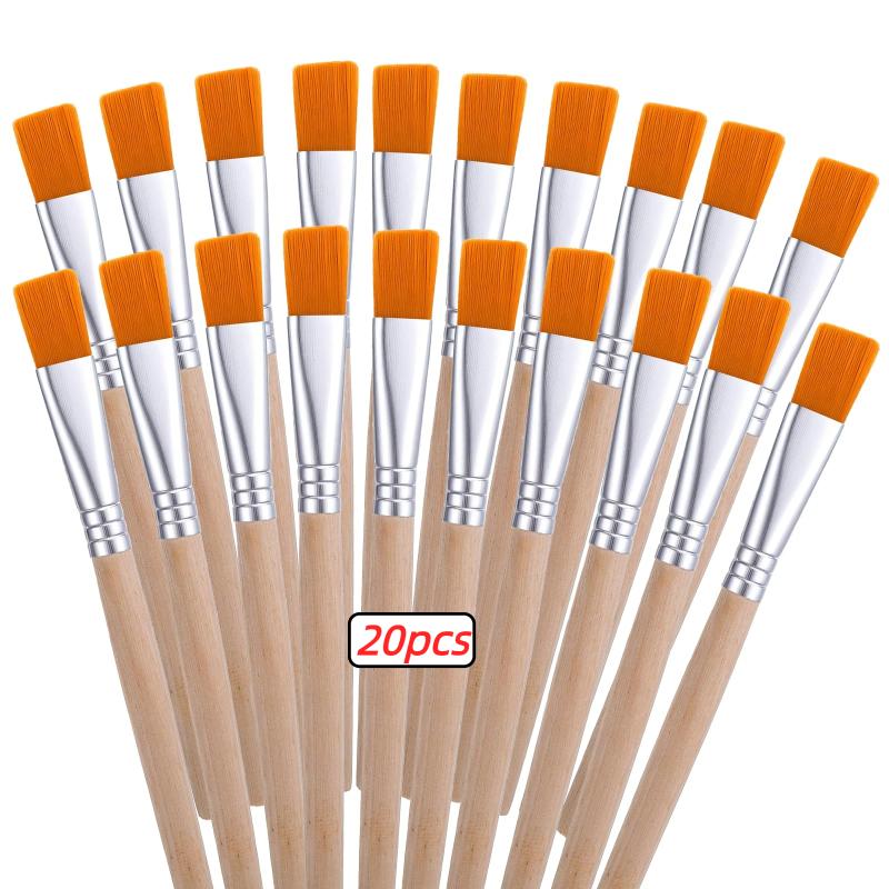 20/50/100 Pcs Wood Handle Painting Brushes Set Art Round Flat Hair Nylon Hair Paint Brush For Acrylic Watercolor