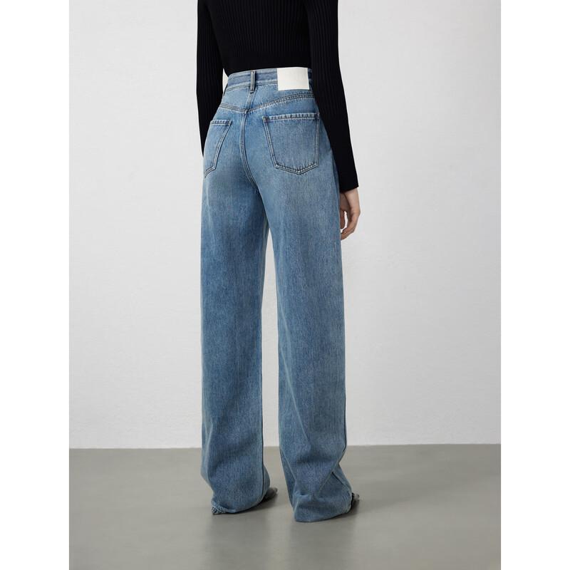 Langzi Vintage Washed Wide-Leg Blue Jeans