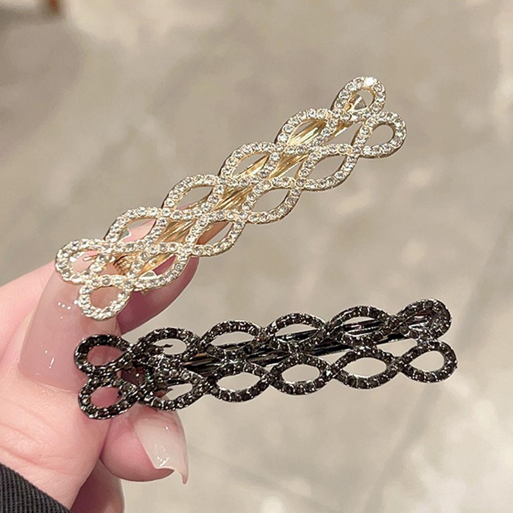 1pc Mode Petit Design de Niche Chaîne Strass Pince à Cheveux Série Noir Or Simple Haut de Gamme Célèbre sur Internet Pince à Cheveux Pince à Frange