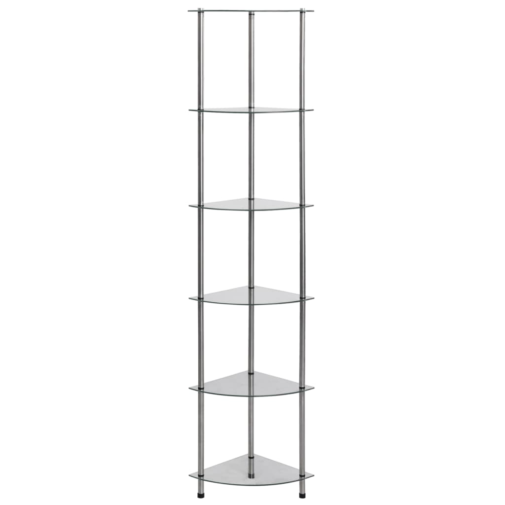 6 Tier Transparent Glass Shelf 30x30x160 cm Tempered Glass