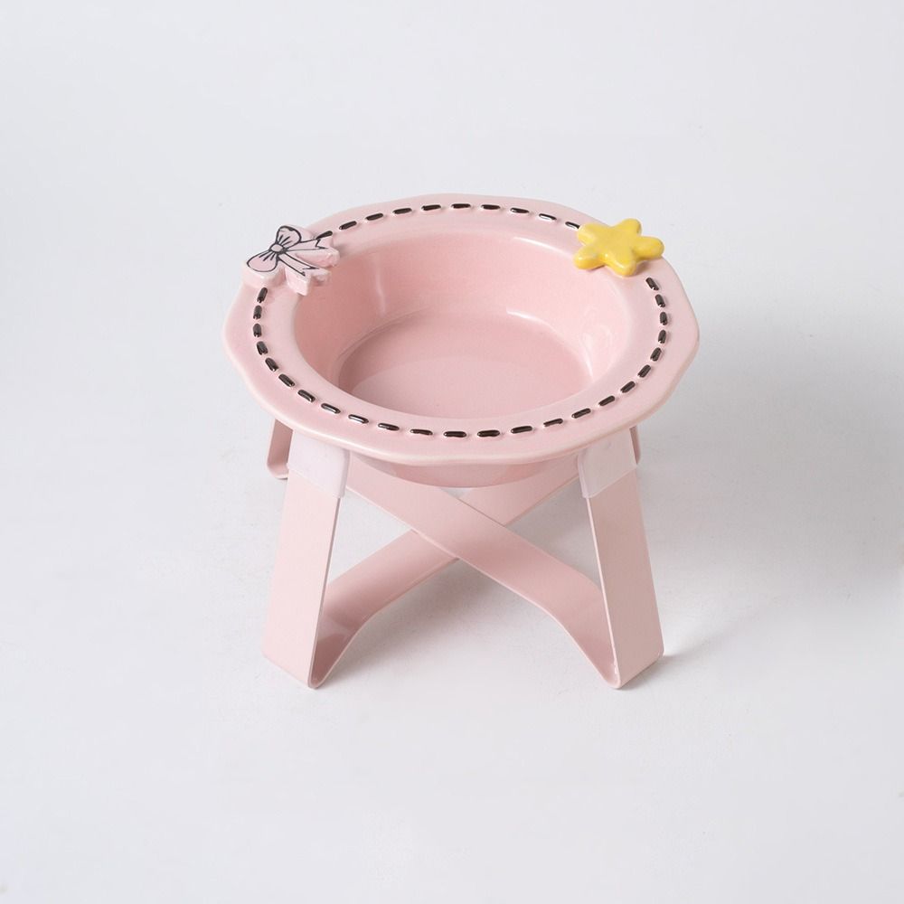 Cute Ceramic Cat Bowl Anti Slip Neck Protection Elevated Pet Feeder Bowl Large Caliber with Stand Cat Feeding Station