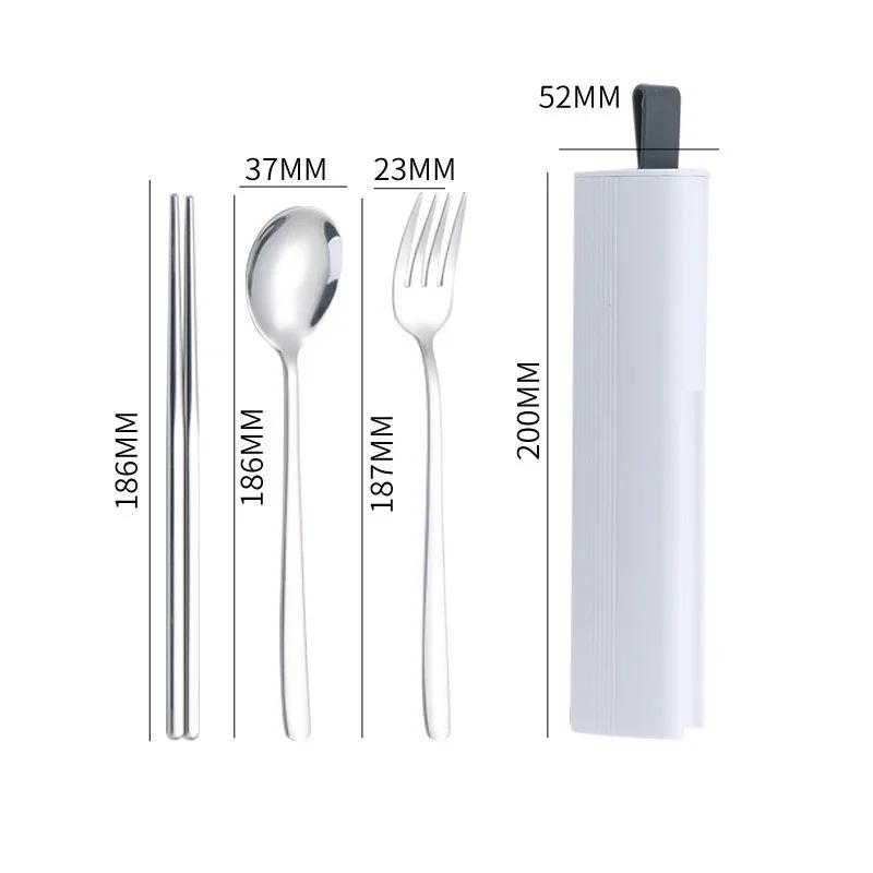304 Stainless Steel Spoons Forks Chopsticks Cutlery Set with Pull-out Box for Students Workers Portable Lunch Dinnerware As Gift
