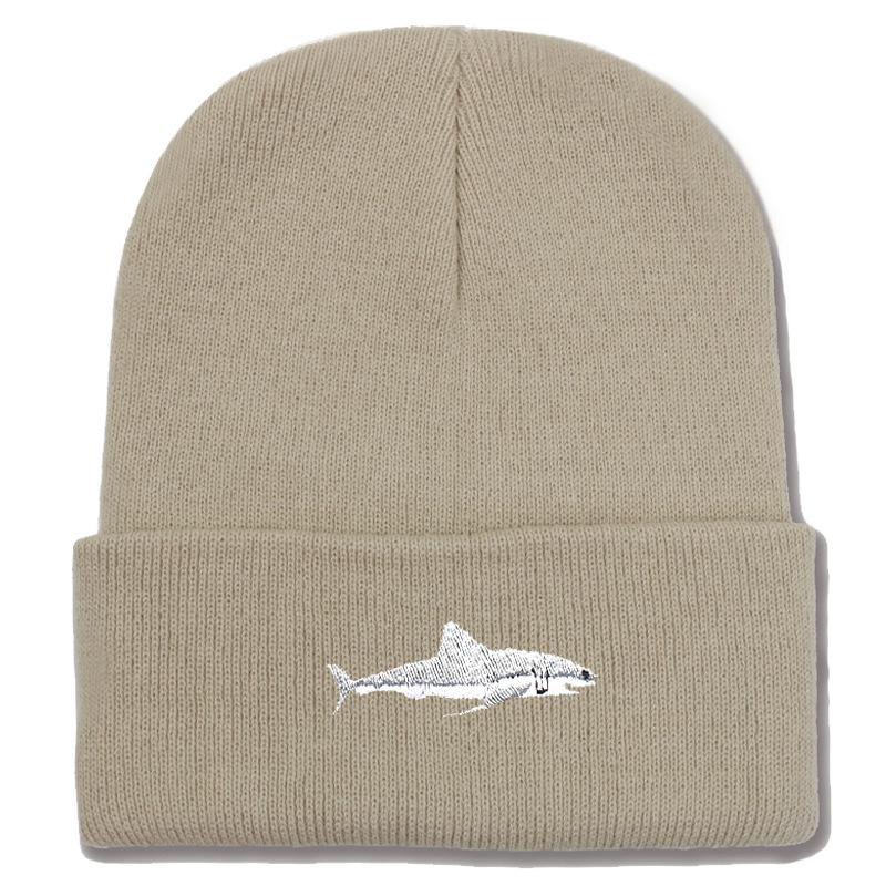 Shark Embroidery Knitted Beanie with Ear Protection for Autumn/Winter - Unisex Casual Hat