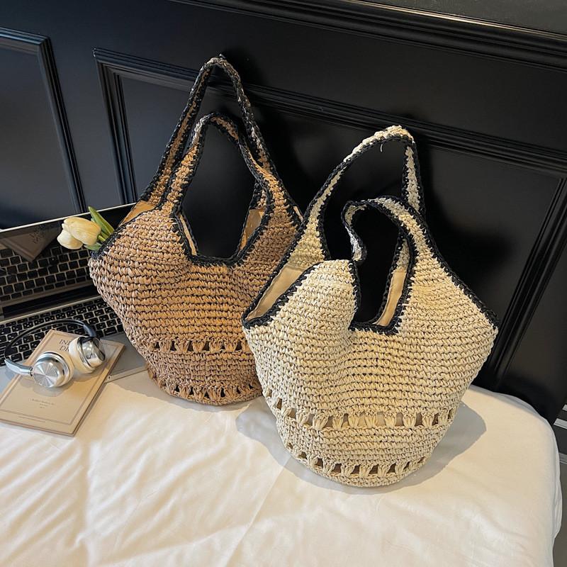 Summer Woven Beach Bag With Magnetic Closure For Casual Day Use