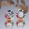 Cute Female Stone Rainbow Zircon Stud Earrings Silver Gold Color Wedding Jewelry For Women