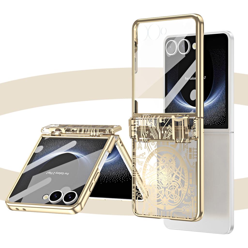 For Samsung Galaxy Z Flip7 5G Case Mechanical Legend Electroplating PC Phone Cover with Rear Screen Film