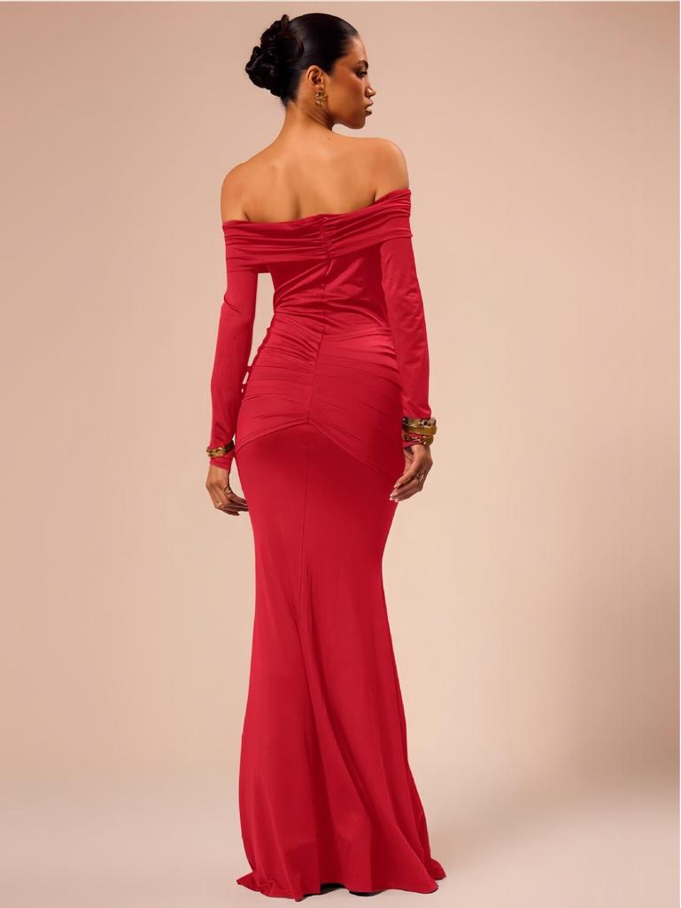2025 Spring European & American Women's Solid Color One-Shoulder Long Sleeve Slim Fit Dress