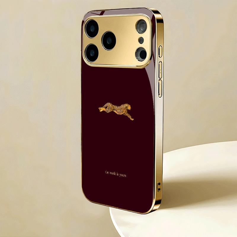 Gouden Luipaardpatroon Goud Metallic Verf Glazen Telefoonhoesje Voor iPhone 17 16 15 14 13 12 11 Pro Max 15 Plus 17 Air 16E Cover