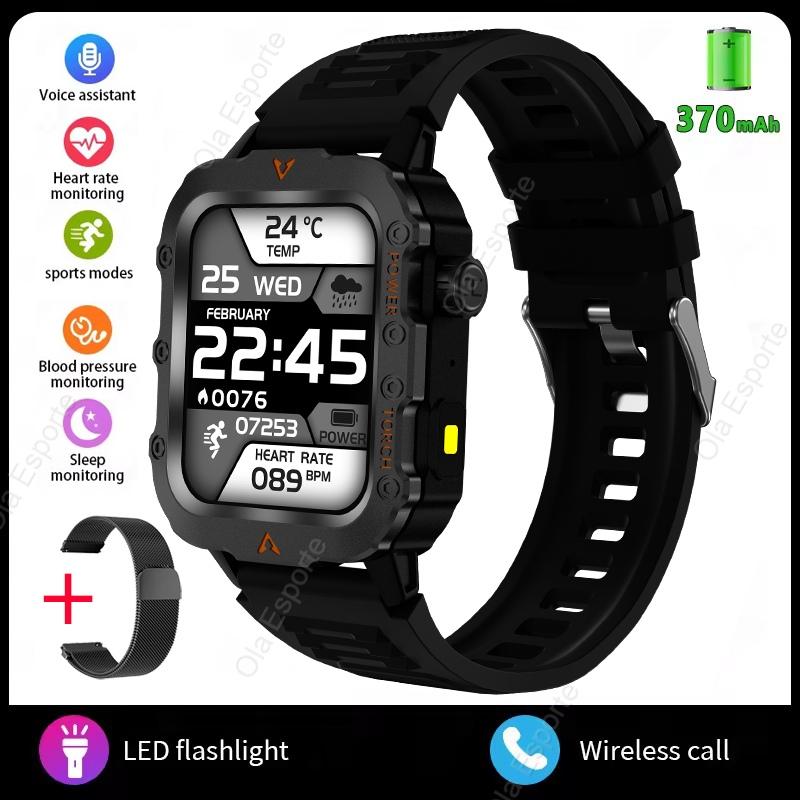 New Sports Smartwatch Bluetooth Call LED Flashlight Sleep Health Monitoring Fitness Tracking Men Outdoor Smart Watch HT30