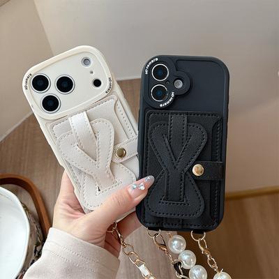 Simple Wristband Wallet Card Holder Phone Case for Apple 16 Crossbody Chain for IPhone17pro Pearl 15 Anti-fall