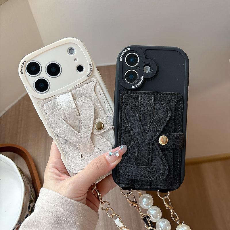 Simple Wristband Wallet Card Holder Phone Case for Apple 16 Crossbody Chain for IPhone17pro Pearl 15 Anti-fall