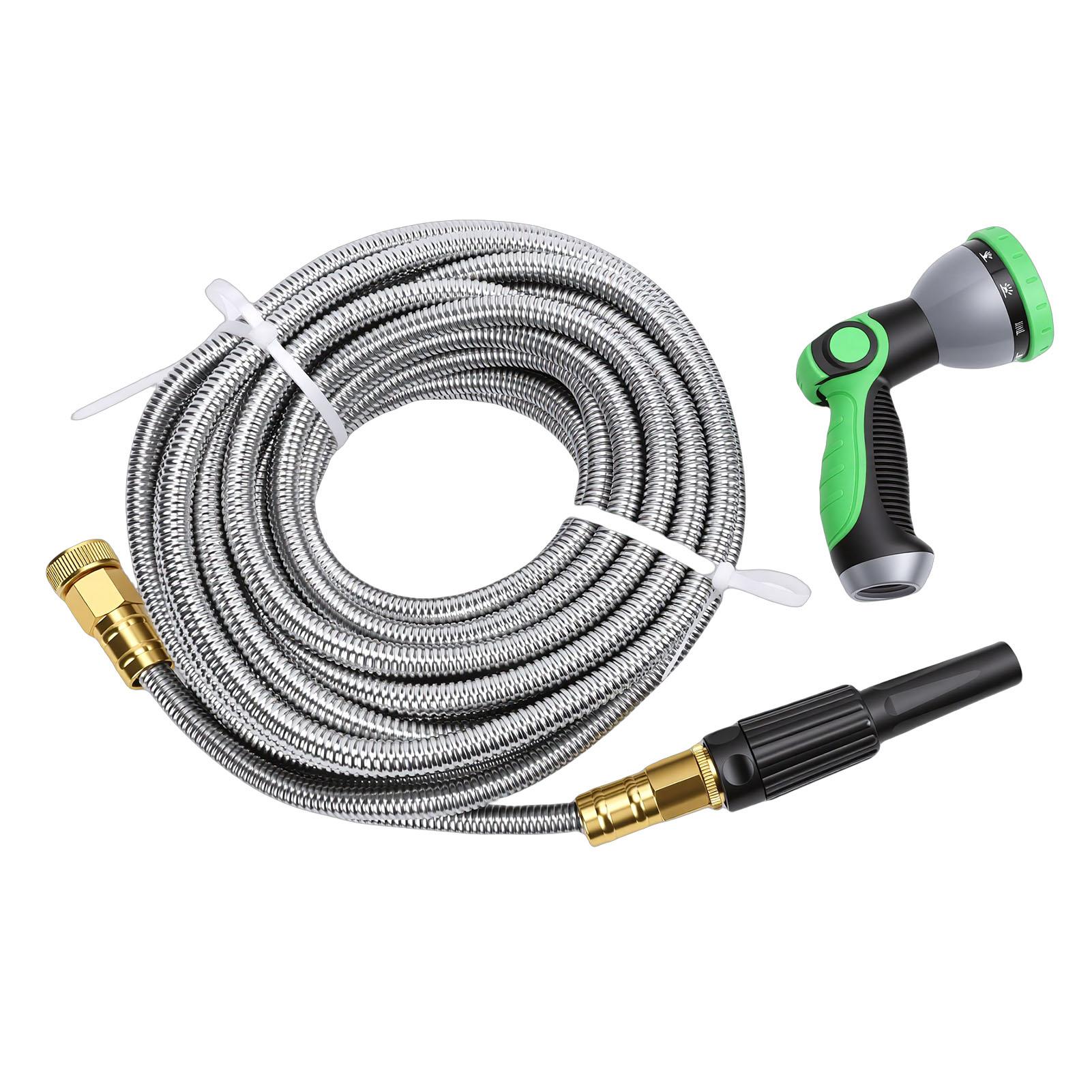 

Garden Hose 50ft Stainless Steel Water Hose with Sprayer Nozzle Lightweight Strong for Yard Lawn Washing Cars Cleaning