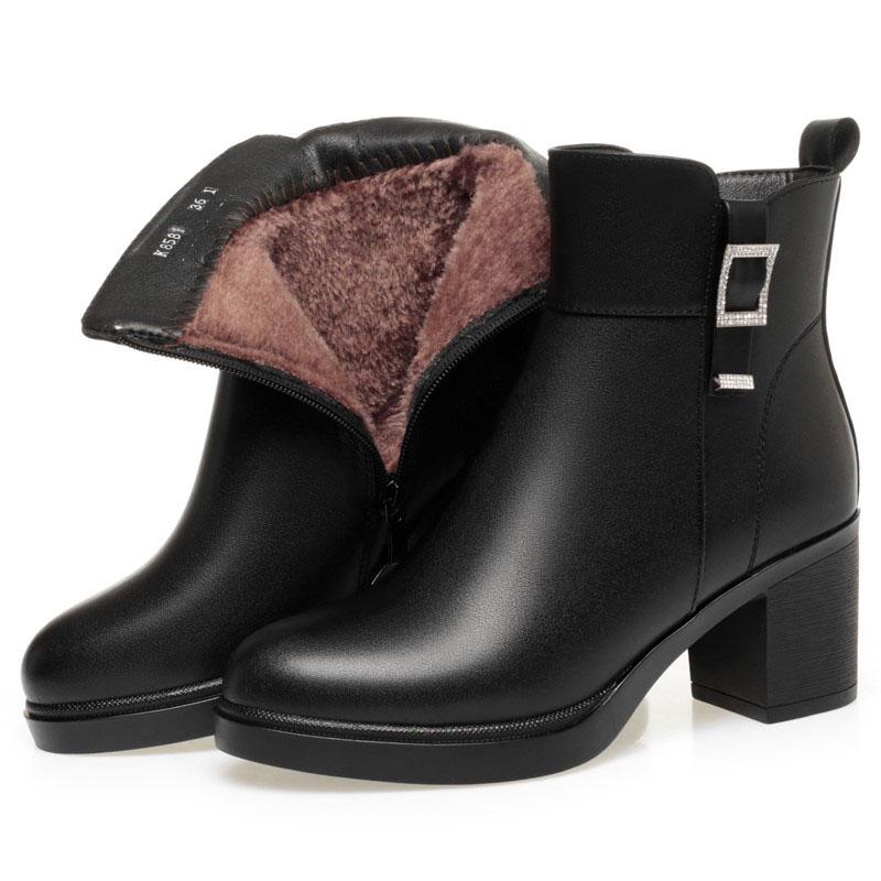 

Женские зимние ботинки на высоком каблуке, женские короткие ботинки на платформе, натуральная шерсть, нескользящая подошва, женские зимние ботинки для мам 41