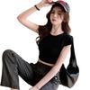 Crew Neck Open Navel Short-sleeved T-shirt for Women, Summer New Sweet and Spicy Style European and American Tops Are Trendy