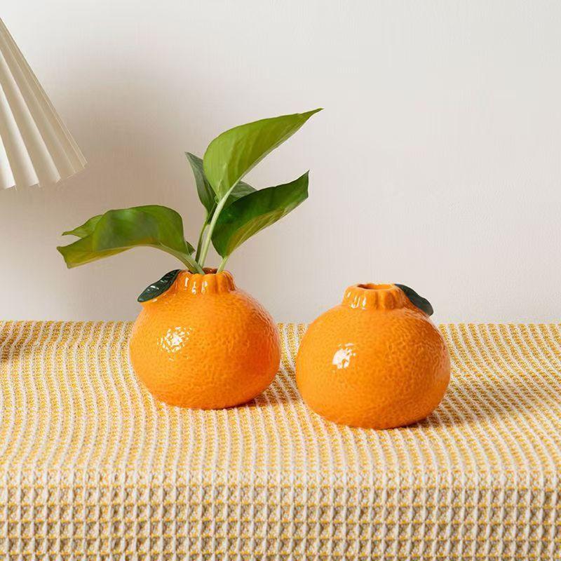 Ceramic Vase, Orange Vase For Home Decor,Decorative Vase Fruit Shape Vase Tabletop Decorative Vase Table Centerpieces Decoration