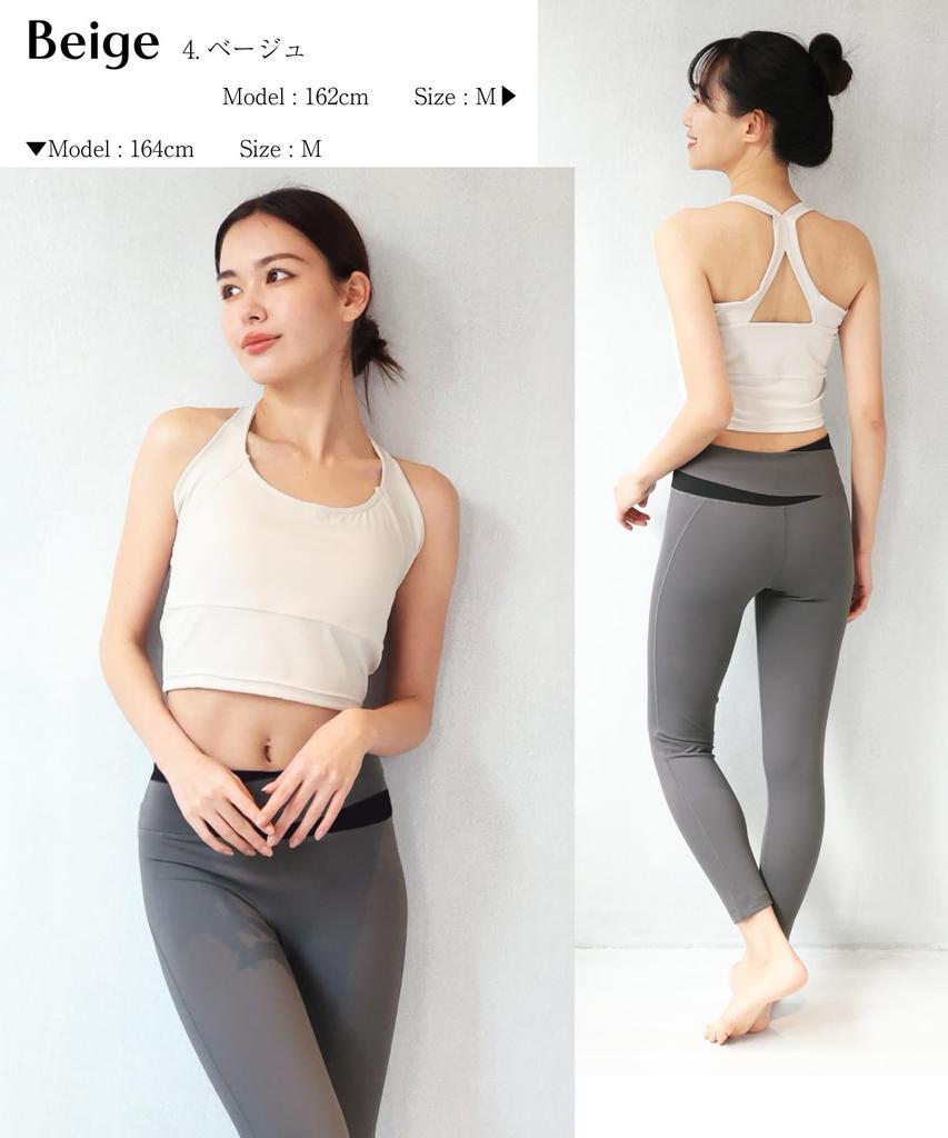 ON NISHIKI Yoga Wear Tank Top and Sportswear for and Home Training Size Set, Leggings, Two-Tone Fitness, Running, Training, Gym, (Beige 4/M/KYT001)