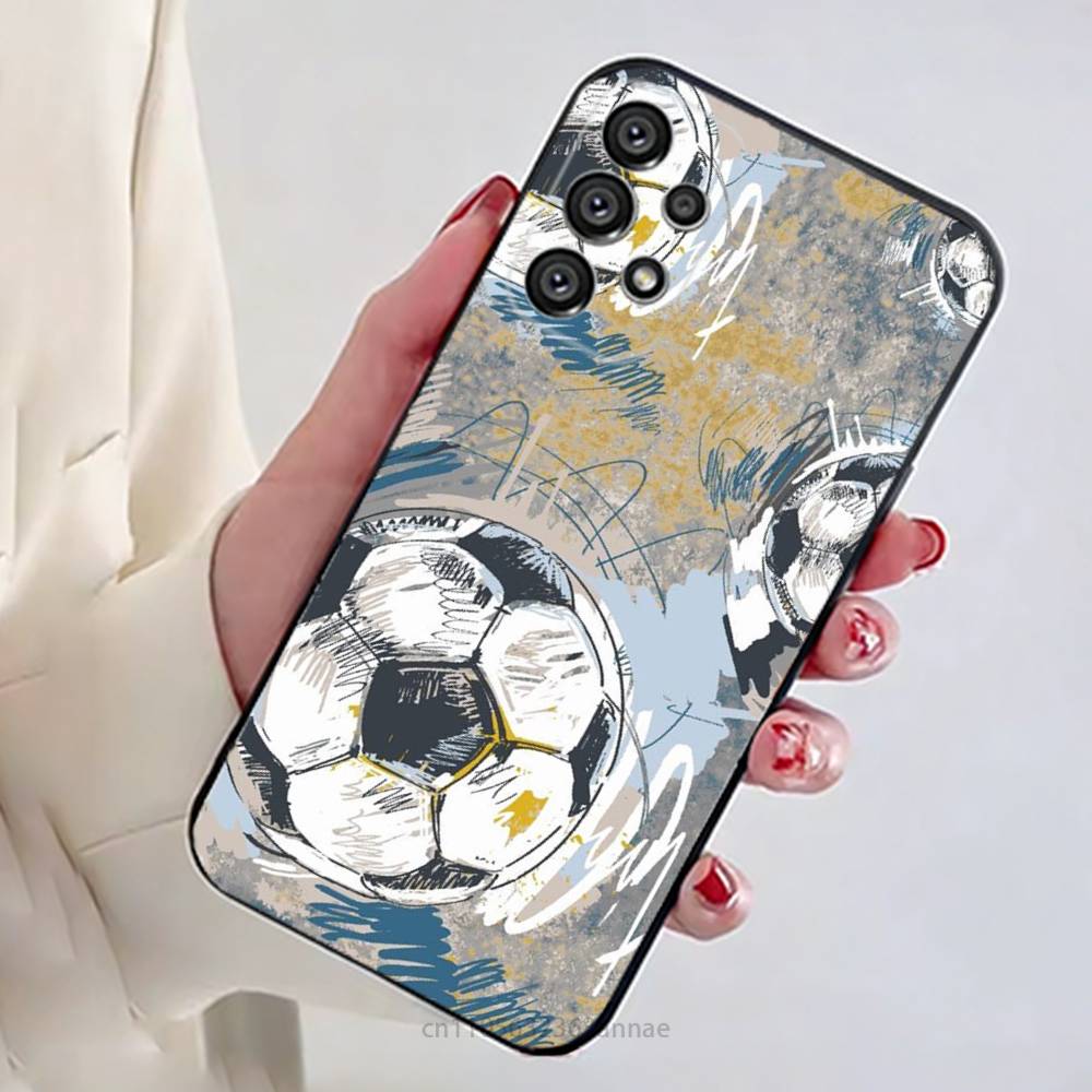Fire Football Soccer ball  Phone Case For Samsung Galaxy A13,21s,22,31,32,52,53,71,80,A91 Soft Black Shell