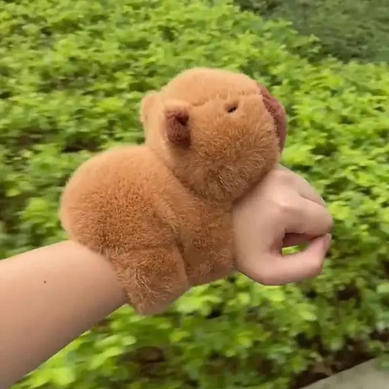 Adorable Capybara Plush Doll Cartoon Hand Wrist Stuffed Animal Fidget Toy Sensory Stress Relief Pop Circle Beating Puppet Gift