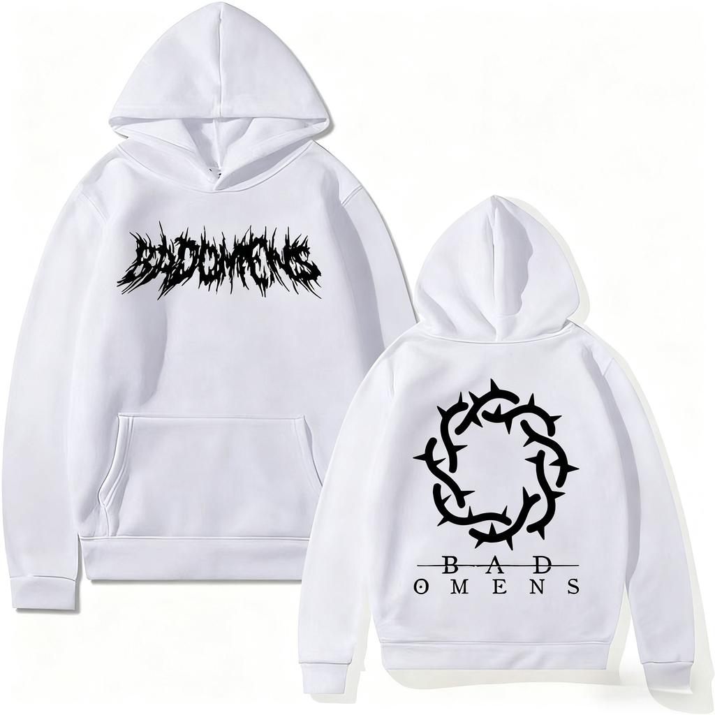 Neue Herbst- und Winter-Kapuzenpullover mit lustigem Bad Omens Bandlogo-Grafikdruck, Retro-Mode-Pullover, Unisex-Freizeit-Hoodie, Streetwear