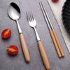With Box Tableware Set Wooden Handle Dinner Dessert Fork  for Student Home Kitchen Office