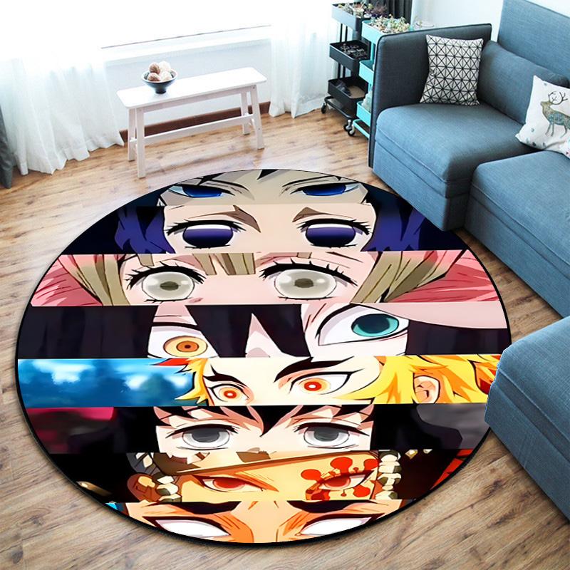 Classic Japanese-style Cartoon Demon Slayer Round Rug, Home Soft Decorative Anti-slip Yoga Mat and Chair Mat, Outdoor Floor Mat Carpet K6
