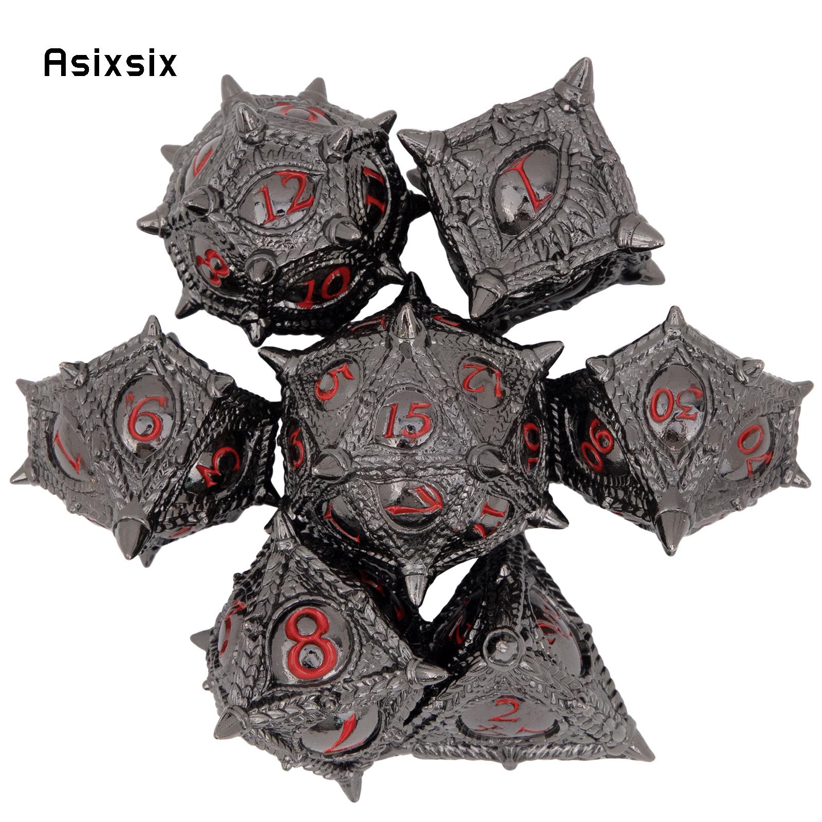 7 Pcs Black Red Eyes Metal Dice Solid Metal Polyhedral Dice Set Suitable for Role-Playing RPG Board Game Dice Role-Playing RPG