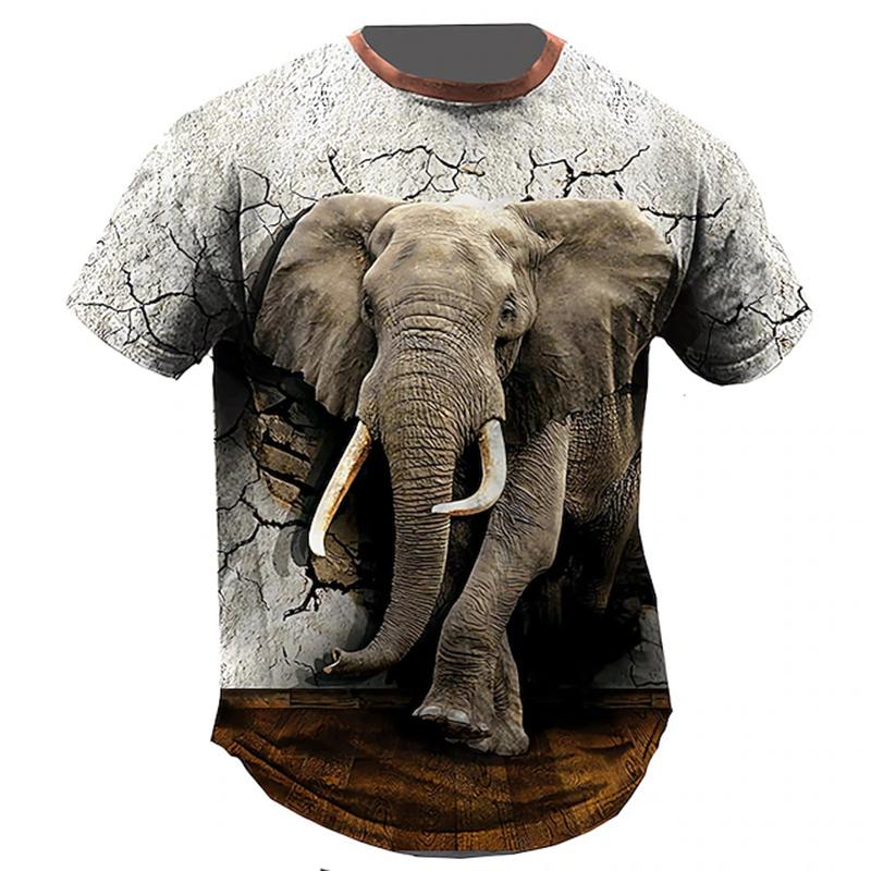 Summer Round Neck Funny Animal Pattern 3D Print Top Fashionable Casual Short Sleeved Men's T-shirts