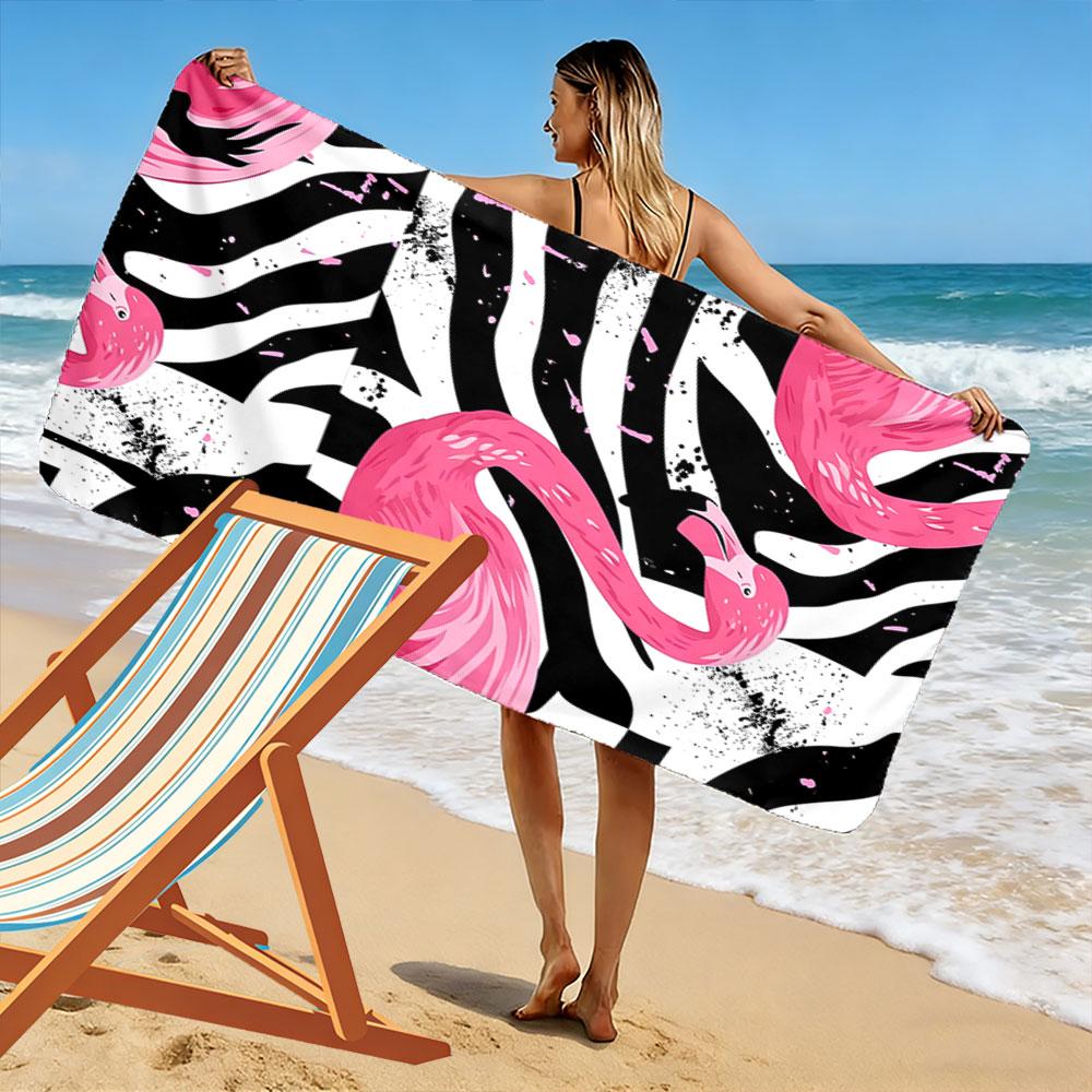 Elegant pink flamingo flair Print beach towel, quick drying, suitable for travel, outdoor sports, jogging, the beach and swimming, gift
