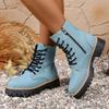 Fashion Light Blue Denim Platform Ankle Boots for Women Lace Up Non Slip Combat Shoes Woman Autumn Winter Fashion Short Boots Plus Size