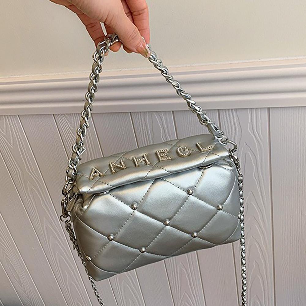 Texture Chain Single Shoulder Bag Women  New Summer Diamond Letter Rivet Crossbody Bags Luxury Designer Party Handbags
