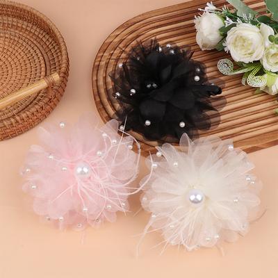 Feather Mesh Flower Hair Claw Temperament Pearl Hair Clip Elegant Headwear Hair Accessories