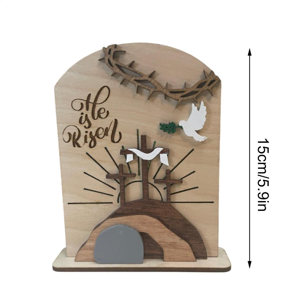 

He Is Risen Ornament Stylish Religious Festive Wooden Desk Sign Resurrection Wood Decor Christian Table Centerpiece For Church білий
